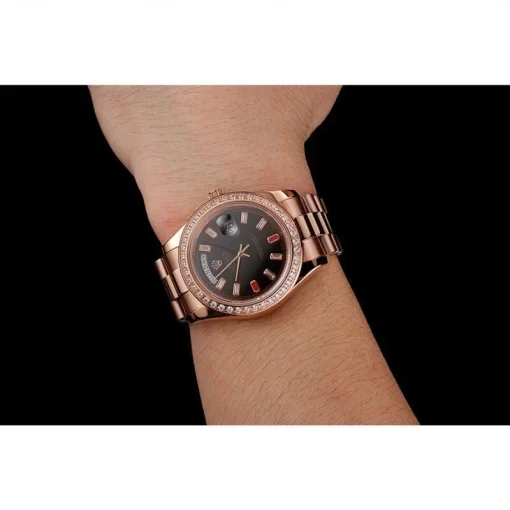 Swiss Rolex Day-Date Diamonds And Rubies Black Dial Rose Gold Bracelet 1454102 - 图片 10