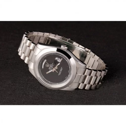 Swiss Rolex Day-Date Stainless Steel Bracelet Black Dial 80294 - 图片 4