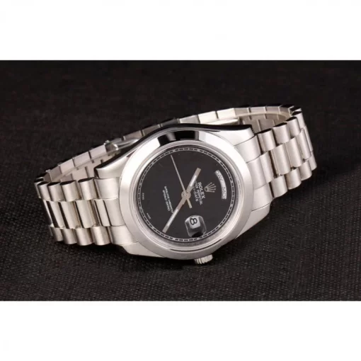 Swiss Rolex Day-Date Stainless Steel Bracelet Black Dial 80294 - 图片 5