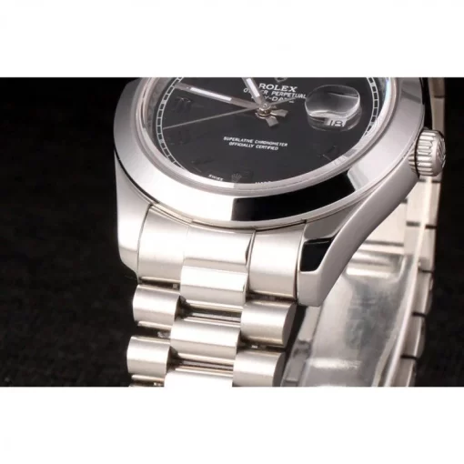 Swiss Rolex Day-Date Stainless Steel Bracelet Black Dial 80294 - 图片 7