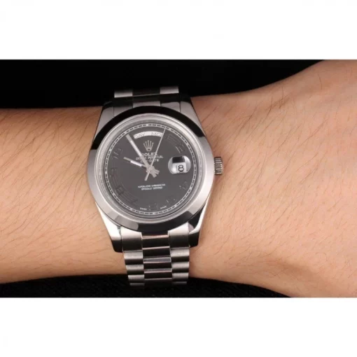 Swiss Rolex Day-Date Stainless Steel Bracelet Black Dial 80294 - 图片 11