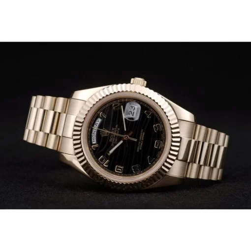 Swiss Rolex Day-Date Gold Stainless Steel Ribbed Bezel Black Dial 41998 - 图片 5