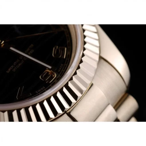 Swiss Rolex Day-Date Gold Stainless Steel Ribbed Bezel Black Dial 41998 - 图片 10