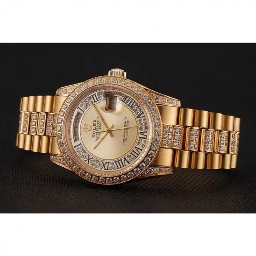 Swiss Rolex Day-Date Diamond Pave Gold Dial Gold Diamond Bracelet 1453954 - 图片 3