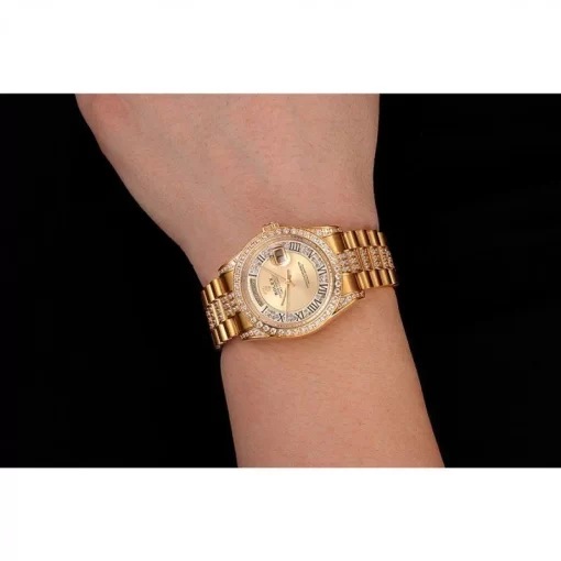 Swiss Rolex Day-Date Diamond Pave Gold Dial Gold Diamond Bracelet 1453954 - 图片 9