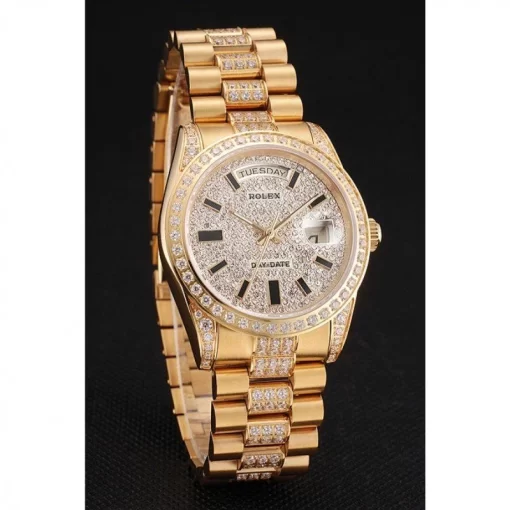 Swiss Rolex Day-Date Yellow Gold Diamond Pave - 图片 3