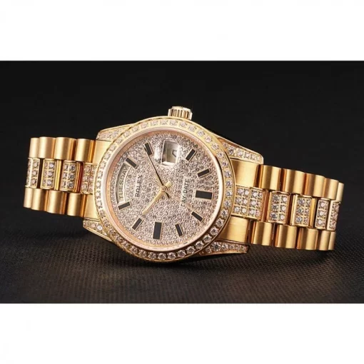 Swiss Rolex Day-Date Yellow Gold Diamond Pave - 图片 4