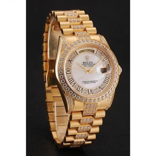Swiss Rolex Day-Date Diamond Pave White Dial Gold Diamond Bracelet 1453958 - 图片 2