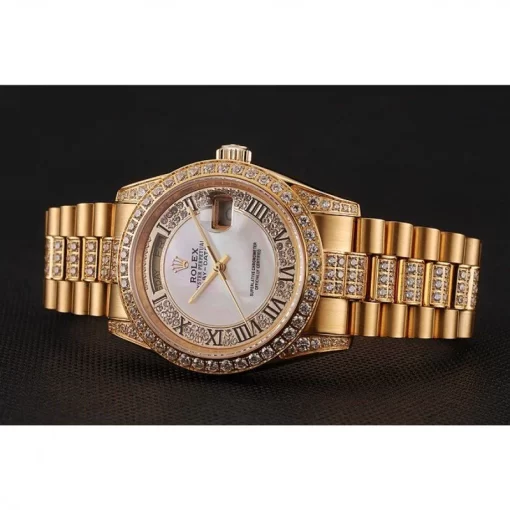 Swiss Rolex Day-Date Diamond Pave White Dial Gold Diamond Bracelet 1453958 - 图片 3