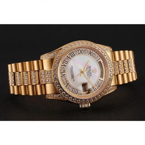 Swiss Rolex Day-Date Diamond Pave White Dial Gold Diamond Bracelet 1453958 - 图片 4