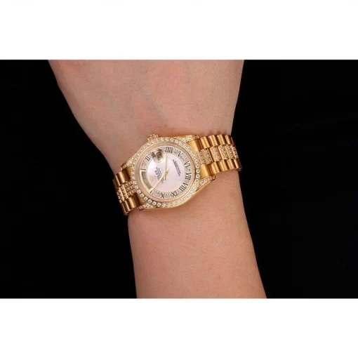 Swiss Rolex Day-Date Diamond Pave White Dial Gold Diamond Bracelet 1453958 - 图片 9
