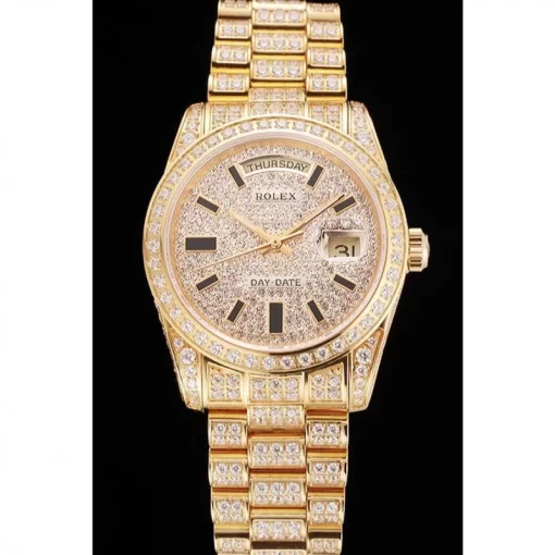 Swiss Rolex Day-Date Yellow Gold Full Diamond Pave - 图片 2
