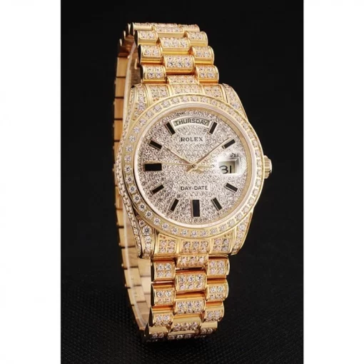 Swiss Rolex Day-Date Yellow Gold Full Diamond Pave - 图片 3