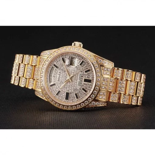 Swiss Rolex Day-Date Yellow Gold Full Diamond Pave - 图片 4