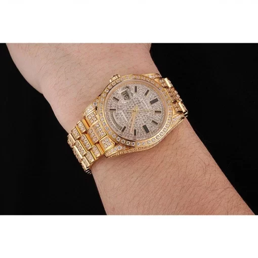 Swiss Rolex Day-Date Yellow Gold Full Diamond Pave - 图片 10