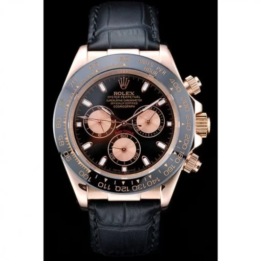 Rolex Daytona Rose Gold Case Black Dial Black Leather Strap - 图片 2