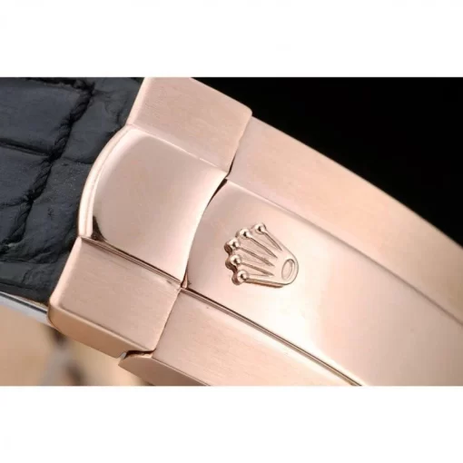 Rolex Daytona Rose Gold Case Black Dial Black Leather Strap - 图片 6
