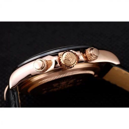 Rolex Daytona Rose Gold Case Black Dial Black Leather Strap - 图片 10