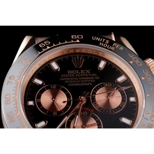 Rolex Daytona Rose Gold Case Black Dial Black Leather Strap - 图片 12