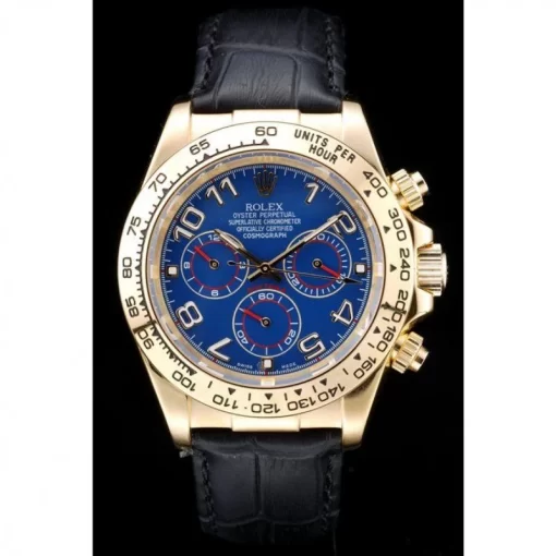 Rolex Daytona Gold Case Blue Dial Black Leather Strap - 图片 2