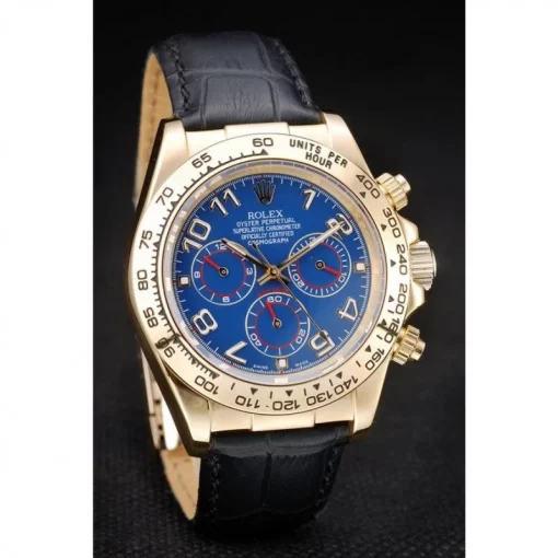 Rolex Daytona Gold Case Blue Dial Black Leather Strap - 图片 3