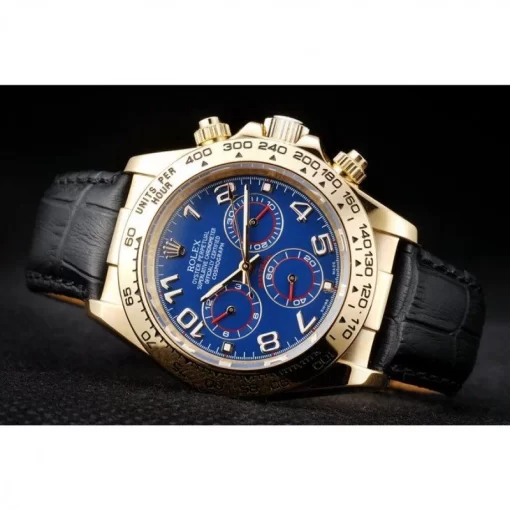 Rolex Daytona Gold Case Blue Dial Black Leather Strap - 图片 5