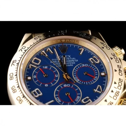 Rolex Daytona Gold Case Blue Dial Black Leather Strap - 图片 12