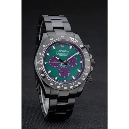 Rolex Daytona Black Ion Plated Tachymeter Black Stainless Steel Strap Green Dial 80246 - 图片 3