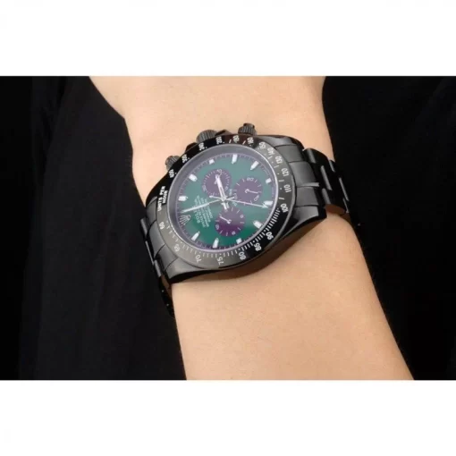 Rolex Daytona Black Ion Plated Tachymeter Black Stainless Steel Strap Green Dial 80246 - 图片 11