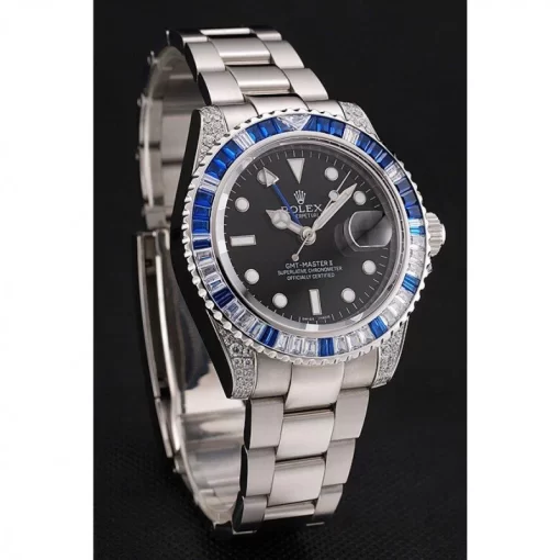 Swiss Rolex GMT Master II Black Dial Stone Set Bezel Stainless Steel Case And Bracelet 1453747 - 图片 3
