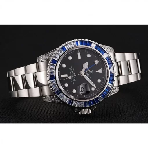 Swiss Rolex GMT Master II Black Dial Stone Set Bezel Stainless Steel Case And Bracelet 1453747 - 图片 4