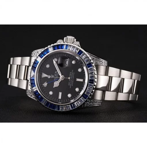 Swiss Rolex GMT Master II Black Dial Stone Set Bezel Stainless Steel Case And Bracelet 1453747 - 图片 5