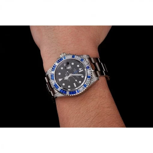 Swiss Rolex GMT Master II Black Dial Stone Set Bezel Stainless Steel Case And Bracelet 1453747 - 图片 10