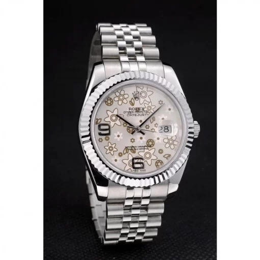 Swiss Rolex DateJust Stainless Steel Ribbed Bezel Flower Silver Dial 42001 - 图片 3