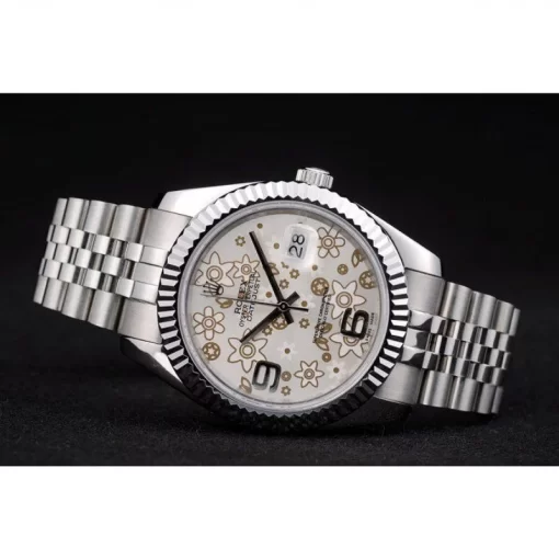 Swiss Rolex DateJust Stainless Steel Ribbed Bezel Flower Silver Dial 42001 - 图片 4