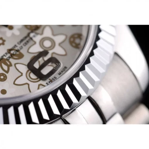 Swiss Rolex DateJust Stainless Steel Ribbed Bezel Flower Silver Dial 42001 - 图片 10