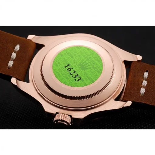Rolex Yacht-Master Black Dial Rose Gold Case Brown Leather Bracelet 1453861 - 图片 7