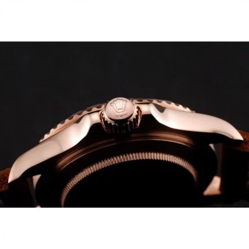 Rolex Yacht-Master Black Dial Rose Gold Case Brown Leather Bracelet 1453861 - 图片 8
