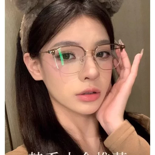 new eyebrow half frame anti blue light glasses myopia finished high fashion metal frame glasses frame female