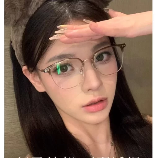 new eyebrow half frame anti blue light glasses myopia finished high fashion metal frame glasses frame female - 图片 2