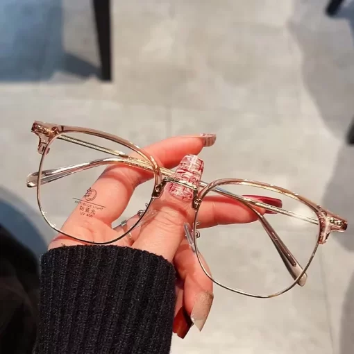 new eyebrow half frame anti blue light glasses myopia finished high fashion metal frame glasses frame female - 图片 5