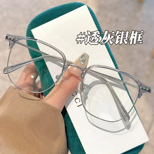 new eyebrow half frame anti blue light glasses myopia finished high fashion metal frame glasses frame female - 图片 7