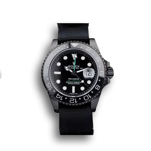 Swiss Rolex GMT Master II Pro-Hunter Black Fabric Strap Black Dial
