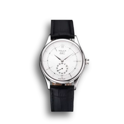 Swiss Rolex Cellini White Dial Stainless Steel Case Black Leather Strap