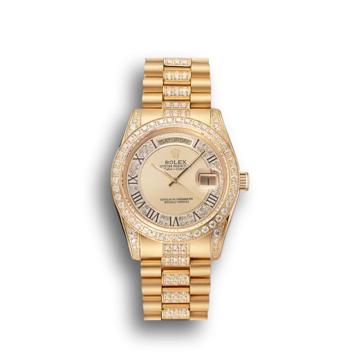 Swiss Rolex Day-Date Diamond Pave Gold Dial Gold Diamond Bracelet 1453954