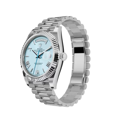 Rolex Day-Date: 40 mm, Platinum with an ice-blue dial, Fluted bezel and a President bracelet, m228236-0012 - 图片 2