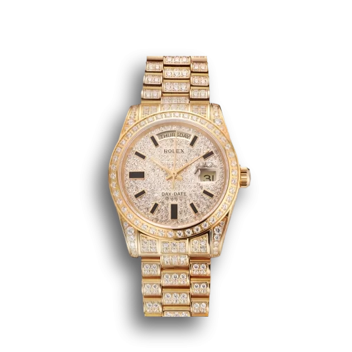 Swiss Rolex Day-Date Yellow Gold Full Diamond Pave