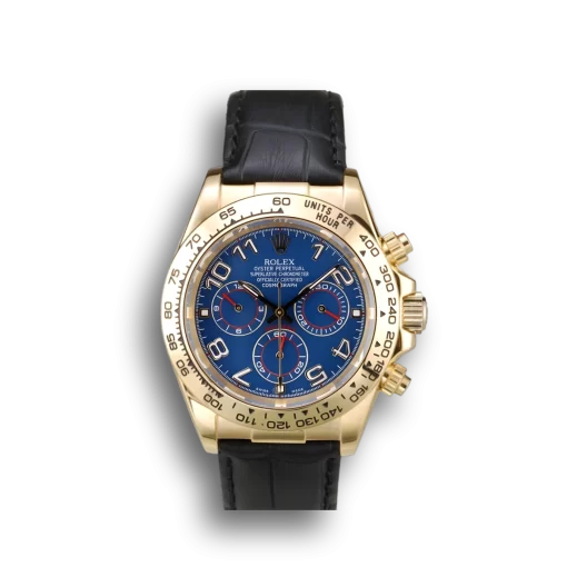 Rolex Daytona Gold Case Blue Dial Black Leather Strap