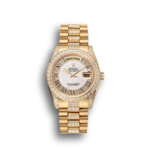 Swiss Rolex Day-Date Diamond Pave White Dial Gold Diamond Bracelet 1453958