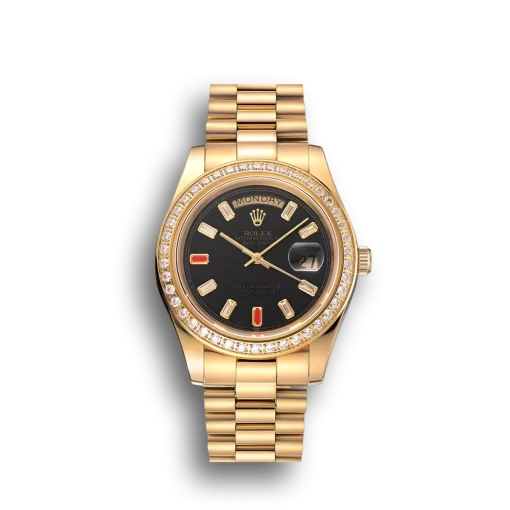 Swiss Rolex Day-Date Diamonds And Rubies Black Dial Yellow Gold Bracelet 1454101